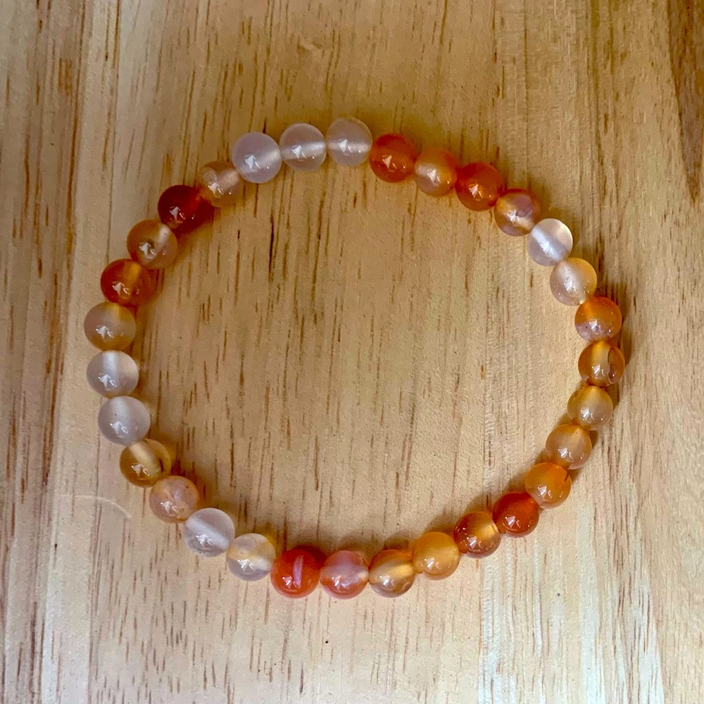 Pair of Two Red Agate Protective Stone Bead Stretch Bracelets